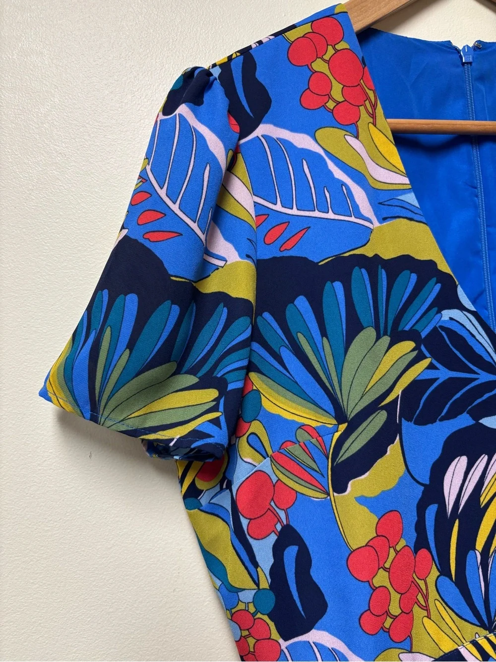 J Crew Mercantile Bright Blue Floral Faux Wrap Mini Dress 12